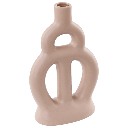 Blumenvase Sandbeige Keramik 28 cm Handgemacht Kurzer Hals Schmale Öffnung Organische Form Deko Accessoires für Wohnzimmer Schlafzimmer Flur