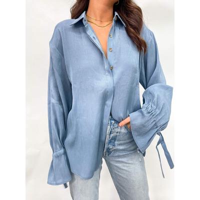 Demi Metallic Tie Cuff Blouse - Blue