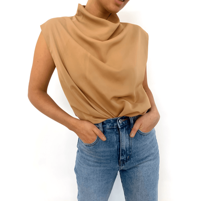 Farrah Funnel Neck Blouse - Beige