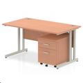 Impulse 1400 Straight Cantilever Workstation 500 Two drawer mobile Pedestal Bundle Beech