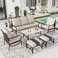 Sophia&William 6 Piece Patio Conversation Set Outdoor Table and Sofa Chairs Furniture Sets with 2 Ottomans Beige