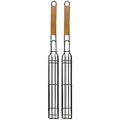 Barbecue Grill Basket Non-Stick Single Kabob Kebab Baskets BBQ Skewers Square Grill Mesh with Wooden Handle for Roasted Vegetable Sausage Meat 4Pcs