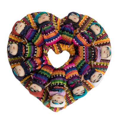 'Handmade Heart-Form Cotton Worry Doll Magnet from Guatemala'