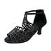 SEMIMAY Sandals For Women Zip Back Rhinestone Cutout Toe Dance Shoes Heels Black