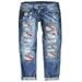 Womens Baseball Print Distressed Mid Rise Straight Jeans on Pants Jean Pants for Women Cut up 18 plus Boot Cut Pants for Women Bell Bottom Pants for Women High Waist Jean