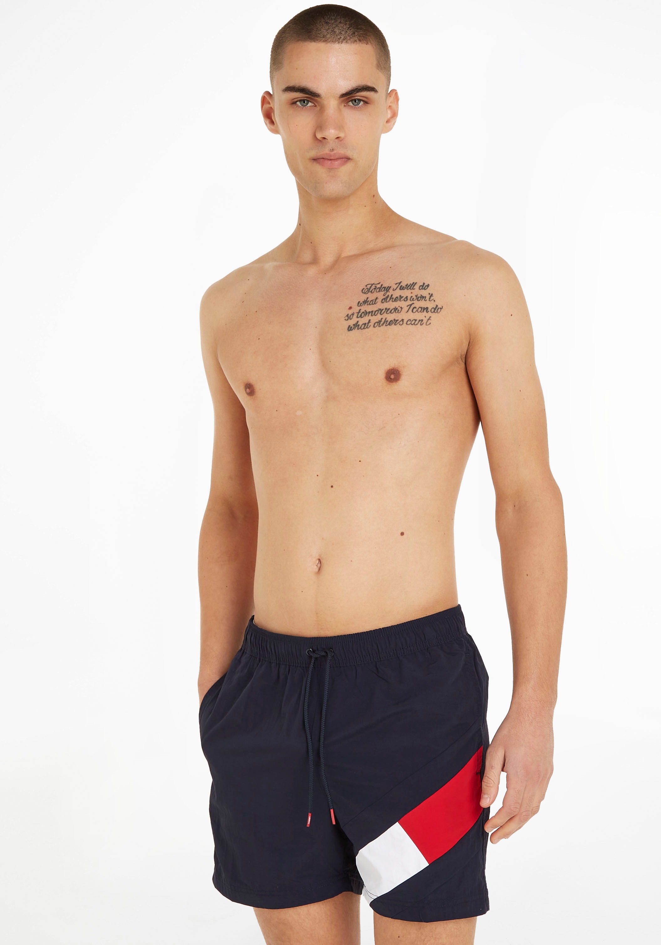 Badeshorts "SF MEDIUM DRAWSTRING", Herren, Gr. L (52), N-Gr, blau (desert, sky,), Microfaser, Polyamid, TOMMY HILFIGER SWIMWEAR, unifarben, Badehosen, mit Tommy Hilfiger Markenlabel Image