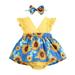 Qufokar Western Newborn Baby Girl Boy Clothes 8 Girl Outfits Sunflower Outfit Baby Romper Print Sleeveless Girl Set Jumpsuit+Headband Girls Outfits&Set