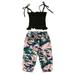 Qufokar Newborn Girl Essentials Baby Boy Fall Clothes 3-6 Months Toddler Kids Baby Girls Sleeveless Strap Ruffle T Shirt Tops Camouflage Long Pants 2Pcs Outfits Clothes Set