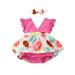 Girls Long Dress Crazy 8 Toddler Dress Toddler Kids Girl s Sleeveless Romper Donut Print V Neck Bodysuit Dress+Bowknot Headbands 2PCS Floral Dresses for Little Girls Little Girls Dressy Dress