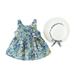 Dress Set Girls Flower Party Wedding Princess Hat Printed Suspenders Dress Sleeveless Floral Bowknot 6M-3Y Girls Set Baby Girls Dresses Tulle Long Dress for Girls Girls Pleated Dress