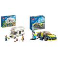 LEGO 60283 City Ferien-Wohnmobil Spielzeug, Wohnmobil Spielset, Sommerferien-Spielzeug & 60383 City Elektro-Sportwagen Set, Rennwagen mit Minifigur, Spielzeugauto für Jungen und Mädchen ab 5 Jahren