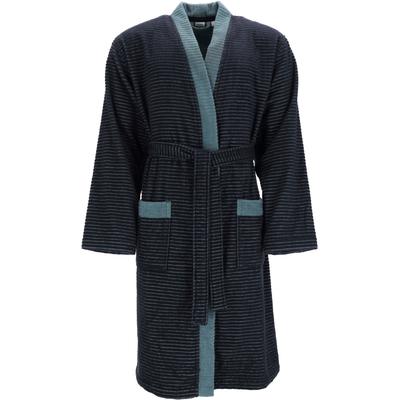 Herrenbademantel ESPRIT "Double Stripe, ideal für Sauna & Spa, Hotelbademantel, Morgenmantel" Gr. L, blau (navy blau), L:117cm in Gr. L, Webfrottier, Hausmäntel, Doubleface Kimonomantel Image