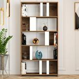 East Urban Home Derrius 70.87" H x 35.43" W Standard Bookcase Wood in White/Yellow | 70.87 H x 35.43 W x 7.87 D in | Wayfair