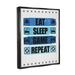 Trinx Eat Sleep Game Repeat Phrase - Floater Frame Graphic Art on Canvas in Black/Blue/White | 21 H x 17 W x 1.7 D in | Wayfair