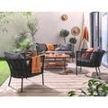 Moana - salon bas de jardin 4 pl + table - corde, métal et bois - noir coussins gris - housse de