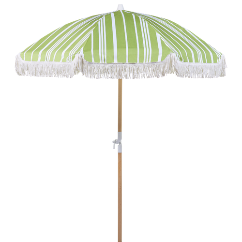 Sonnenschirm Grün Stoff-Bespannung Rund ⌀ 150 cm mit Volant Regenschutz Holzmast Neigungsfunktion Kurbel Boho Garten Outdoor Balkon Terrasse