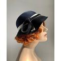 1950's Does 1920's Cloche' Hat - Navy Straw With White Grosgrain Details Size Medium