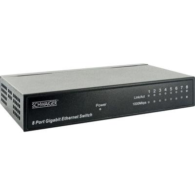 8-Port Netzwerkswitch NWSW8 011 schwarz, Metallgehäuse, bis zu 1000 Mbit/s Netzwerktechnik