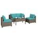 Keys 5-Piece Outdoor Conversation Set with Armless Sofas and Coffee Table in Summer Fog Wicker