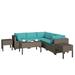 Keys 8-Piece Outdoor Conversation Set with Coffee Table and Two End Tables in Summer Fog Wicker