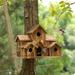 SPRING PARK Bird House Bird House for Outside Wooden Bird Houses for Outside Hanging Bird Houses for Outside Clearance 6 Hole Handmade Natural Bird House for Backyard/Courtyard/Patio Decor