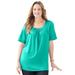 Plus Size Women's Jeweled Neck Pintuck Top by Catherines in Aqua Sea (Size 1X)