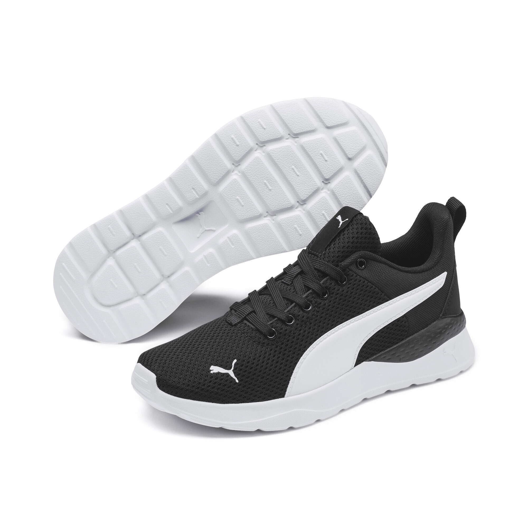 Sneaker PUMA "Anzarun Lite Sneakers Jugendliche", Kinder, Gr. 37, schwarz-weiß (schwarz, weiß), Obermaterial: Synthetik, Textil; Futter: Textil; Innensohle: Textil; Laufsohle: Synthetik, Gummi, Schuhe Sneaker