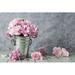 Winston Porter Pink Carnation Flowers in Zinc Bucket on Old Wood by Feelpic - Wrapped Canvas Photograph Canvas | 8 H x 12 W x 1.25 D in | Wayfair