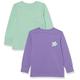 Amazon Essentials Unisex Kinder Langarm-T-Shirt mit Rippbündchen, 2er-Pack, Hellviolett/Minzgrün Blumen, 8 Jahre