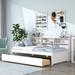 Twin Size Storage Daybed Wood Platform Bed with Side Bookcase and 2 Drawers, White