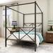 Full Size X-Shaped Open Frame Metal Platform Canopy Bed with Headboard Footboard, Black