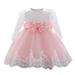 Baby Girls Ruffle Long Sleeve Lace Bowknot Flower Dresses Pageant Party Wedding Princess Dress Girls Dress plus Size