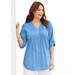 Plus Size Women's Pleated Linen Tunic by Catherines in French Blue (Size 5X)