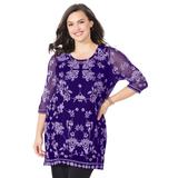 Plus Size Women's Embroidered Mesh Tunic by Catherines in Deep Grape Violet (Size 0X)