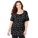Plus Size Women's Jeweled Neck Pintuck Top by Catherines in Black Mixed Dots (Size 0X)