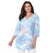 Plus Size Women's Liz&Me® Applique Y Tunic by Liz&Me in Aqua Painterly Floral (Size 2X)