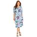 Plus Size Women's Gauze Midi Shirtdress by Catherines in Navy Tropical (Size 5X)