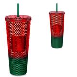 Disney Accessories | Disney World New Release Starbucks Christmas Studded Tumbler 2022 | Color: Green/Red | Size: Os