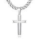 BESTEEL 925 Sterling Silver Cross Necklace for Men Women 5mm Big Beveled Edge Men's Stainless Steel Diamond Cut Durable Cuban Link Chain Curb Chain Crucifix Cross Pendant Necklace Jewelry Gifts 16-30