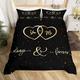 Mr Mrs Bedding Set You and Me Comforter Cover for Couple Lover Men Women Funny Quotes Duvet Cover Gold and Black Romantic Wedding Breathable Bedspread Cover Super King