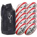 Gilbert 10 x GTR4000 Training Rugby Balls with a Lusum Breathable Ball Bag (5, Red)