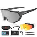 X-TIGER Cycling Glasses, Men's Women's Sports Glasses, UV400 with 5 Interchangeable Lenses, with Mountable Glasses Strap & Ear Hooks, Outdoor Sports/Cycling/Running/Driving/Fishing/Golf, jpc01 black