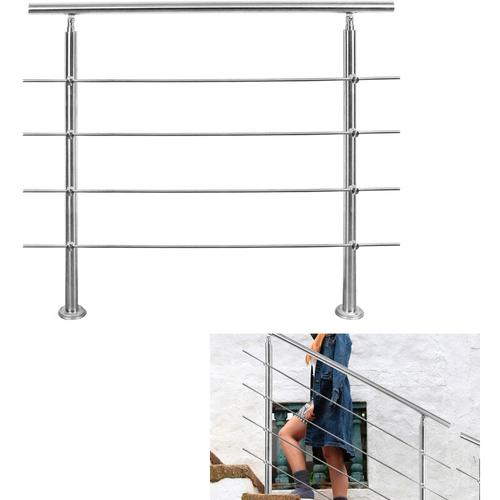 80cm Treppengeländer Edelstahl Handlauf Geländer für Treppen Brüstung Balkon mit 4 Querstreben,