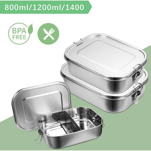 1200+1400ml Brotdose ohne Plastik bpa frei brotdose edelstahl Edelstahl Lunchbox - Silber - Swanew