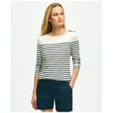 Brooks Brothers Women's Cotton Modal Mariner Stripe Boatneck Top | Navy/White | Size XS