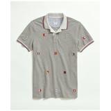 Brooks Brothers Men's Cotton Slim-Fit Embroidered Nautical Flag Polo Shirt | Grey Heather | Size Large