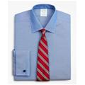 Brooks Brothers Men's Stretch Milano Slim Fit Dress Shirt, Non-Iron Pinpoint Ainsley Collar French Cuff | Blue | Size 14½ 33