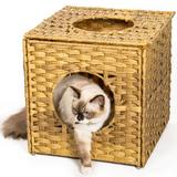 Tucker Murphy Pet™ 15.75" Colleps Cat Condo, Rattan in Orange/Yellow/Brown | 15.75 H x 15.75 W x 15.75 D in | Wayfair