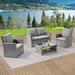 CHYVARY 4 Pcs Outdoor Conversation Patio Furniture Sets Rattan Wicker Chair Rust-Free with a Tempered Glass Table Gray