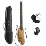 Donner HUSH-I Guitar For Travel - Portable Ultra-Light and Quiet Performance Headless Acoustic-Electric Guitar Mahogany Body with Removable Frames Gig Bag and Accessories